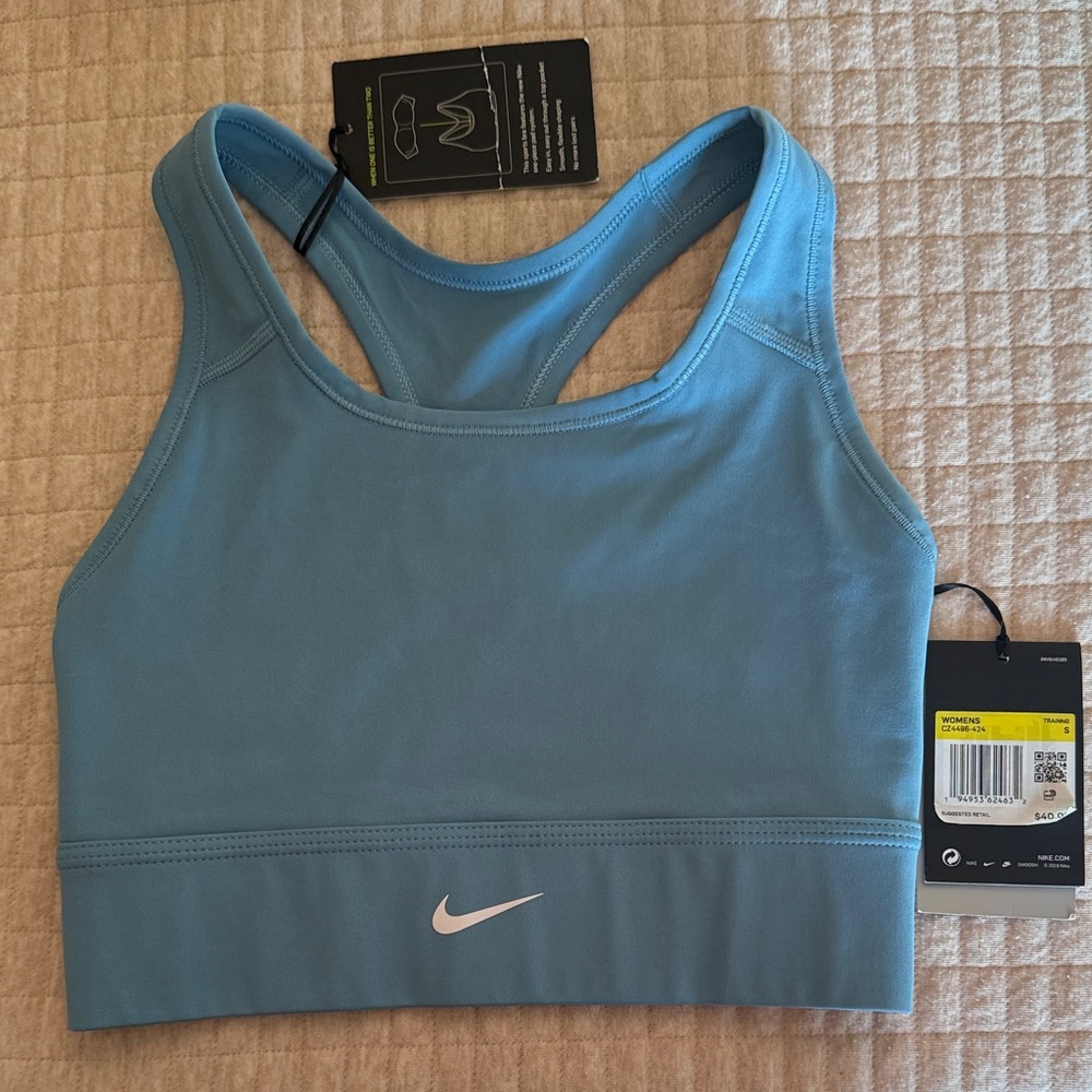 NWT Nike Light Blue Swoosh Bra, size small